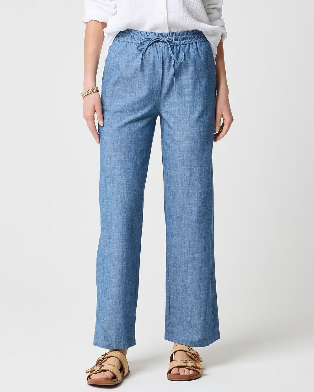 J.Crew Factory Linen Blend Slim Wide Leg Chambray Blue Size 12 Petite NWT